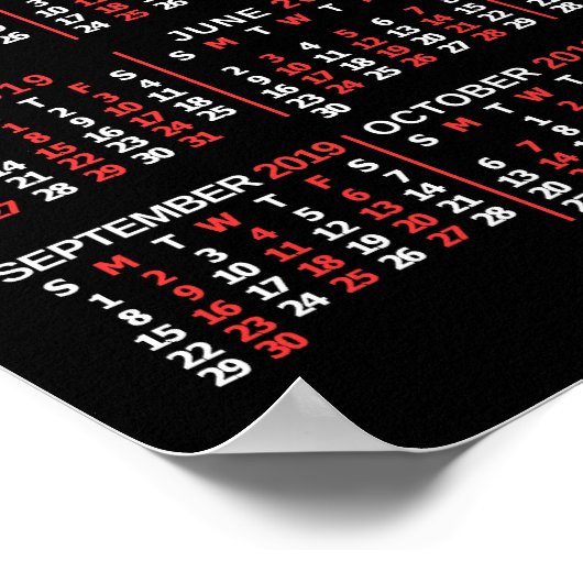 2019 Monatskalender Schwarz Custom 3 Fotos Poster (Ecke)