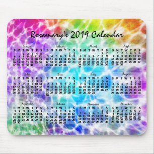 2019 Monatskalender Tiedye Hippie Rainbow Mousepad