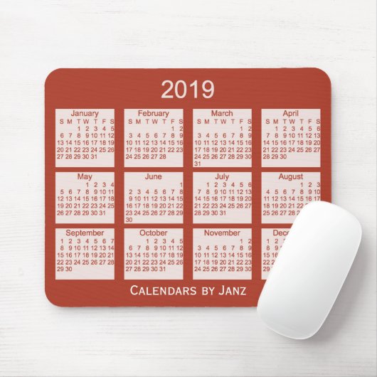 2019 Rot-Kalender durch Janz Mausunterlage Mousepad (Mit Mouse)