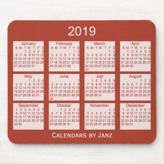 2019 Rot-Kalender durch Janz Mausunterlage Mousepad (Vorne)