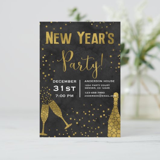 2019 Silvester Party Champagnerbrille Einladung (Stehend Vorderseite)