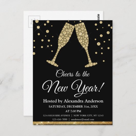 2019 Silvester Party Champagnerbrille Postkarte (Vorne/Hinten)
