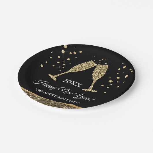 2019 Silvester Party Imitate Gold Foil Pappteller (Schrägansicht)