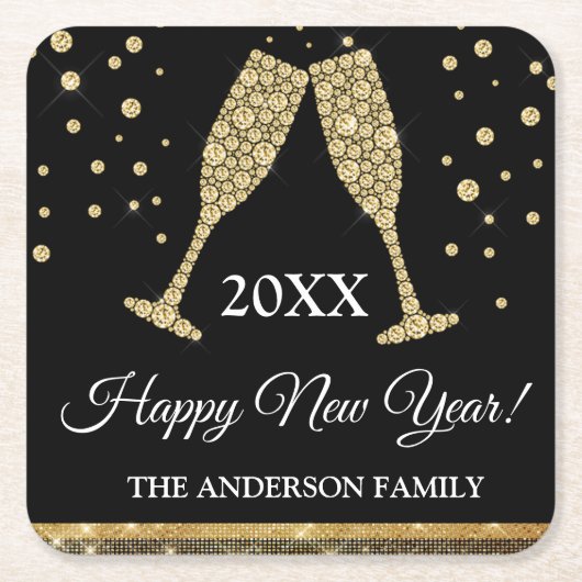 2019 Silvester Party Imitate Gold Foil Rechteckiger Pappuntersetzer (Vorderseite)