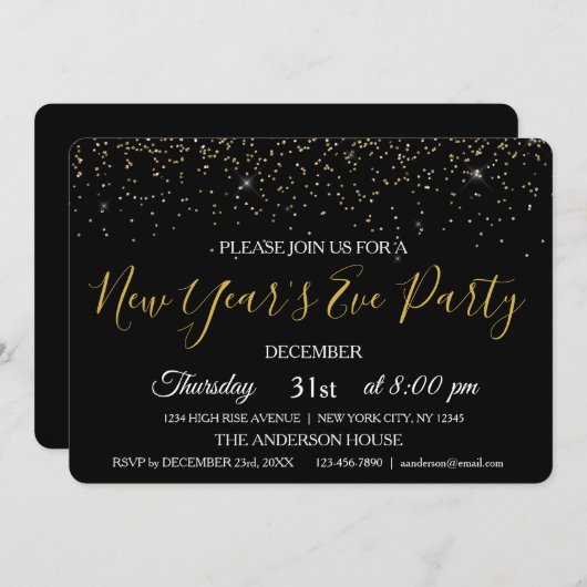 2019 Sylvester Party Glitzer Sparkle Einladung (Vorne/Hinten)