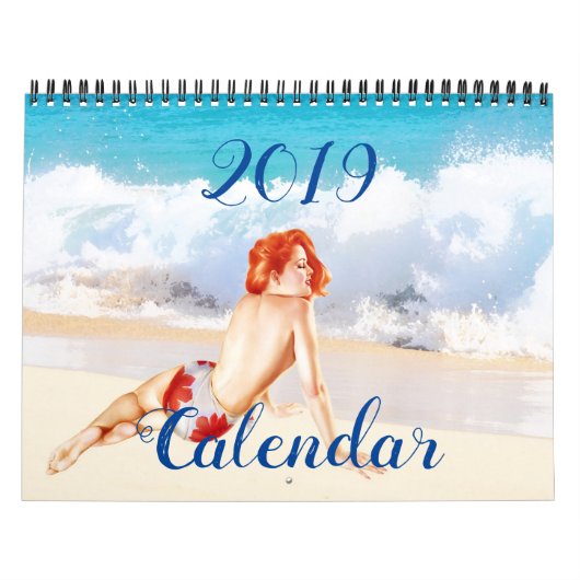2019 Vintages Button herauf Mädchen-Kalender Kalender (Titelbild)