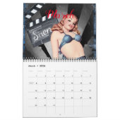 2019 Vintages Button herauf Mädchen-Kalender Kalender (Mär 2026)