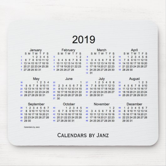 2019 Weiß-Rauch 52 Wochen-Kalender durch Janz Mousepad (Vorne)