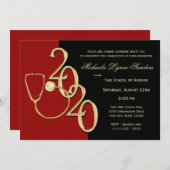 2020 Abschluss für Krankenpflege Rotes Gold Einladung (Vorne/Hinten)