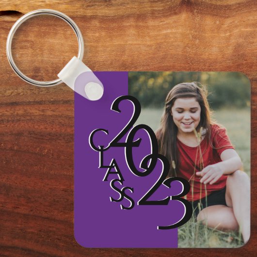 2020 Abschluss Keepake Foto Lila und schwarz Schlüsselanhänger (Vorderseite)