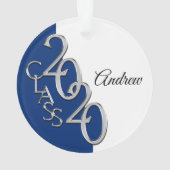 2020 Black Blue and Silver Abschluss Foto Ornament (Rückseite)