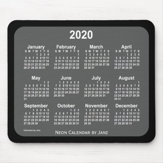 2020 Black Charcoal Calendar by Janz Mousepad (Vorne)