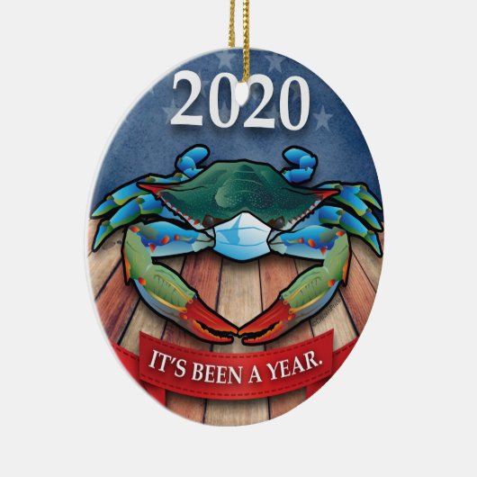 2020 Blue Crab mit Gesichtsmaske Keramik Ornament (Rechts)