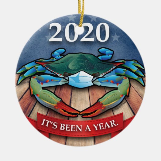 2020 Blue Crab mit Gesichtsmaske Keramik Ornament (Vorne)