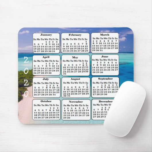 2020 Calendar Beach Background Office Mouse Pad Mousepad (Mit Mouse)