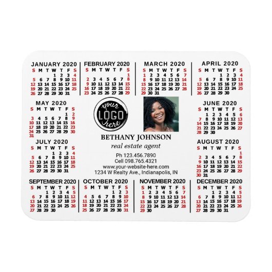 2020 Calendar Business Logo Photo Text Easy Custom Magnet (Horizontal)