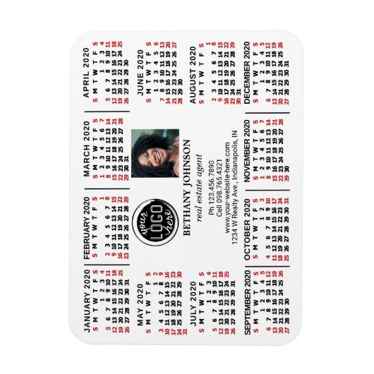 2020 Calendar Business Logo Photo Text Easy Custom Magnet (Vertikal)
