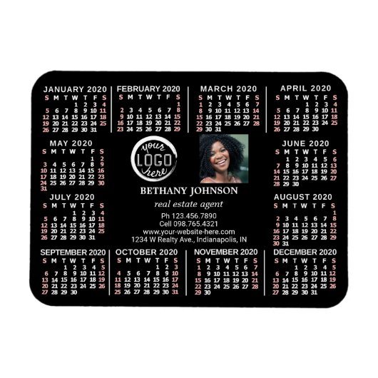 2020 Calendar Custom Business Logo Photo Text Easy Magnet (Horizontal)