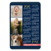 2020 Calendar Navy Koral Gold Familie Foto Collage Magnet (Vertikal)