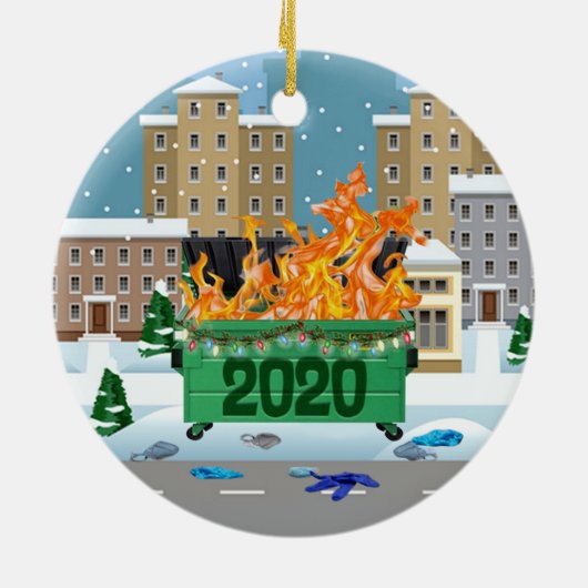 2020 Dumpster Feuer Weihnachten Keramik Ornament (Hinten)