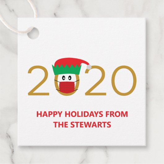 2020 Elf mit Gesichtsmaske Urlaub / Weihnachten Geschenkanhänger (Vorderseite)