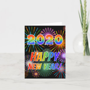2020 Frohes neues Jahr! + Farbiges Feuerwerksmuste Feiertagskarte