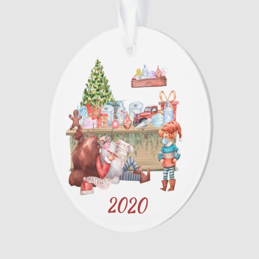 2020 Funny Santa's Workshop Covid Gesicht Maske Ornament (Vorderseite)