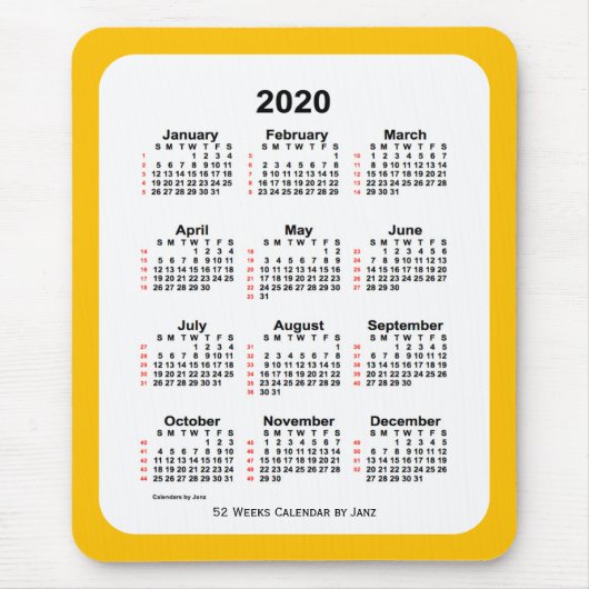 2020 Gold Two Tone 52 Week Calendar von Janz Mousepad (Vorne)