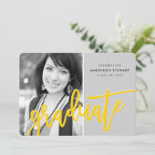 2020 GRAD PARTY, modern mit Großbuchstaben, gelb Dankeskarte (Stehend Vorderseite)