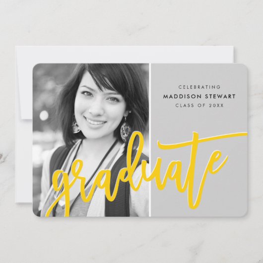 2020 GRAD PARTY, modern mit Großbuchstaben, gelb Dankeskarte (Vorderseite)