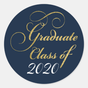 2020 Graduate Elegant Gold Blue Party Dank Runder Aufkleber