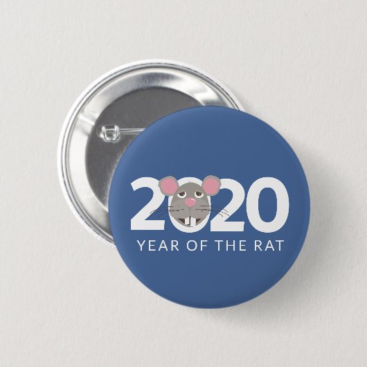 2020 Jahr der Ratte klassisch blau Button (Vorne & Hinten)