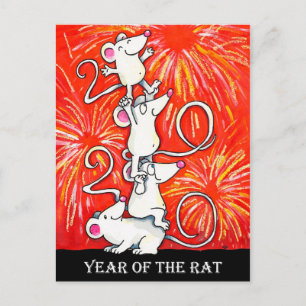 2020 Jahr der Ratte Postkarte von N. Janes