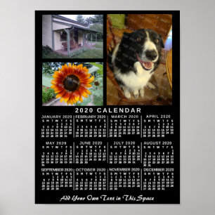 2020 Jahres-Monats-Kalender Schwarz Benutzerdefini Poster