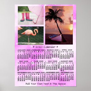 2020 Jahresmonatskalender Pink Watercolor 3 Foto Poster
