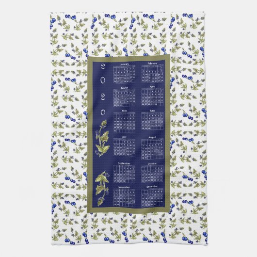 2020 Kalender Blueberries Gestrickte Blätter an de Geschirrtuch (Vertikal)