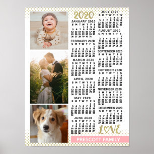 2020 Kalender Rosa Gold Familienfoto Collage Poster