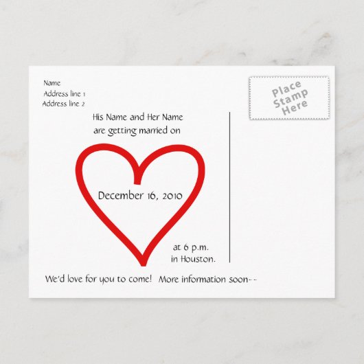 2020 Kalender-Save the Date Herz Ankündigungspostkarte (Rückseite)