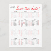 2020 Kalender-Save the Date Herz Ankündigungspostkarte (Vorderseite)