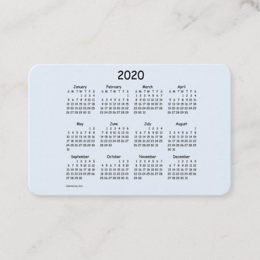 2020 Kalender von Janz Alice Blue Euro Visitenkarte (Vorderseite)