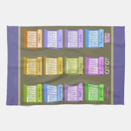 2020 Kalenderbuchstaben Zahlen Farbe Monate Geschirrtuch (Horizontal)