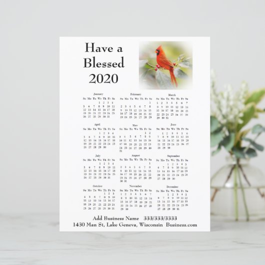 2020 Kardinal Business Calendar Flyer für Kunden (Stehend Vorderseite)