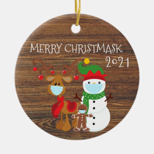 2020 Merry Christmask Reindeer Quarantine Holz Keramik Ornament (Vorne)