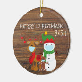 2020 Merry Christmask Reindeer Quarantine Holz Keramik Ornament (Links)