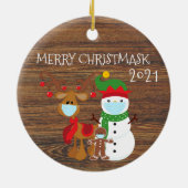 2020 Merry Christmask Reindeer Quarantine Holz Keramik Ornament (Hinten)