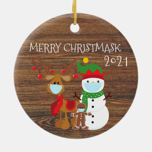 2020 Merry Christmask Reindeer Quarantine Holz Keramik Ornament (Hinten)