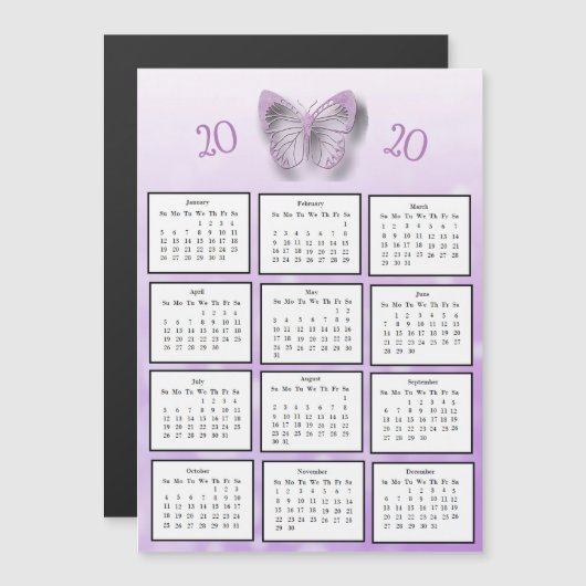 2020 Mini-Kalender Lila Schmetterling Magneteinladung (Vorne/Hinten)