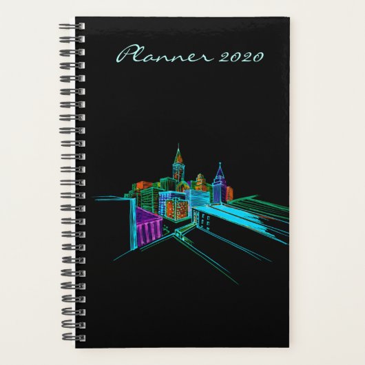 2020 Moderner Planer Schwarz Vibrant City Art (Vorderseite)