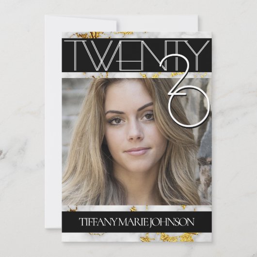 2020 MODERNES FOTO-Rahmen-Abschluss aus Marmor Einladung (Vorderseite)