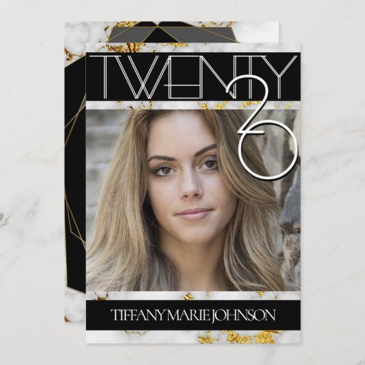 2020 MODERNES FOTO-Rahmen-Abschluss aus Marmor Einladung (Vorne/Hinten)